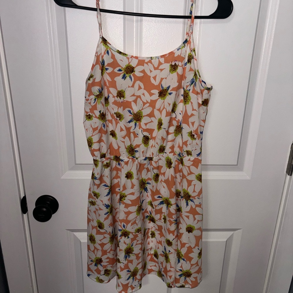 mine Peach Floral Slip Dress with Blue & Yellow Accents